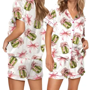 Pickles Coquette Bow Satin Pajama Set For Women, Pickles Pajamas, Party Pajama Set, Satin Pajamas For Bridesmaid