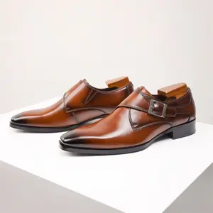British square head real leather shoes buckle men's shoes dress leather men British style