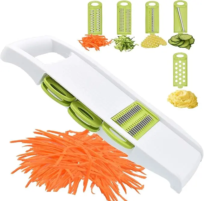5 in 1 Mandoline Slicer Vegetable Slicer Mandolin Multi Blade Potato Veggie Slicer Vegetable Cutter Julienne Shredder Potato Slicer Green Kitchen Utensils