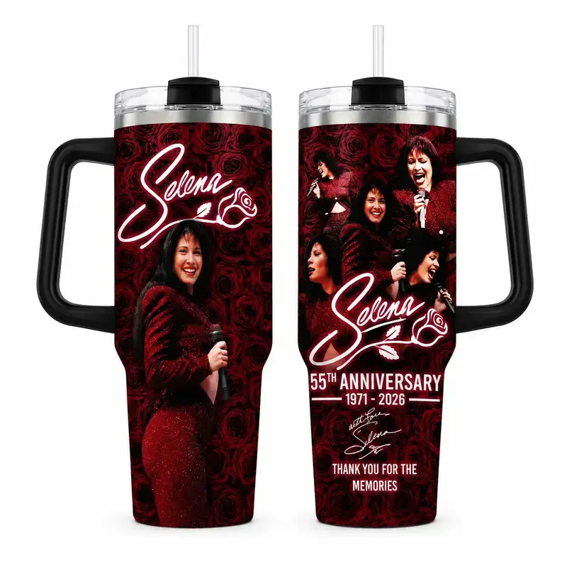 40oz Tumbler with Lid,Selena 30th Anniversary Memorial Tumbler 40oz 30oz, In Memory Of Selena Quintanilla Red Rose Music Fan Cup, Tejano Queen Tribute Drinkware Gift, Not Including The Straw