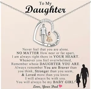 Father's Day Love Necklace with Colorful Zircon Engraved Heart Pendant Gift Necklace Love Father-Daughter Necklace
