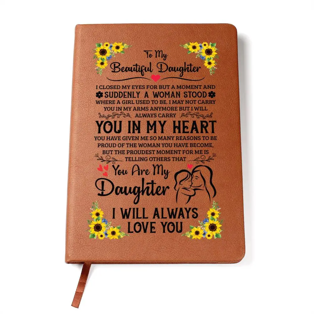 Leather Journal for My Daughter, Faux Leather Customized Graphic Journal with Goal Setting Pages & Personal Reminders (Office Stationery)