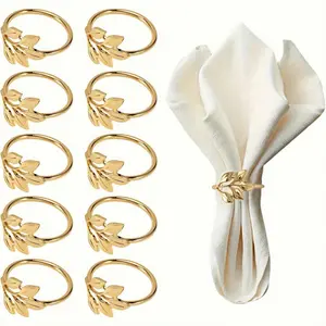 Napkin Ring Set, 10pcs/set Leaf Design Napkin Ring, Table Decoration Supplies for Wedding & Party
