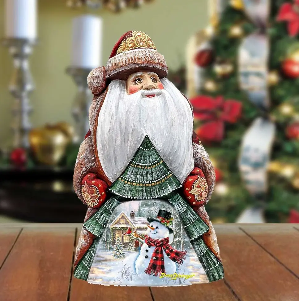 Old Fashion Snowman Santa Hand-Painted WOODCARVED Figurine by D. Gelsinger - Christmas Santa Snowman Decor - 242111-DG