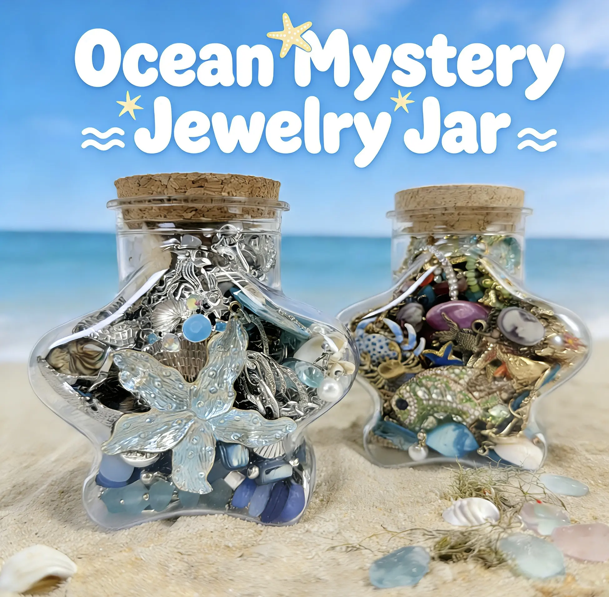 Jollyhit Ocean Mystery Jewelry Jar – 24PCS Beach & Sea Themed Jewelry Set | Summer Aesthetic,Sea Life Jewelry, Perfect Summer Gift，Vacation Must-Have, Cute Gift