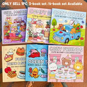 3/6 Pack of Super Cute and Simple Coloring Books - Color by Number, Comfy Stress relieving art therapy, relaxing scenes and cute characters, perfect gift for young and old alike!