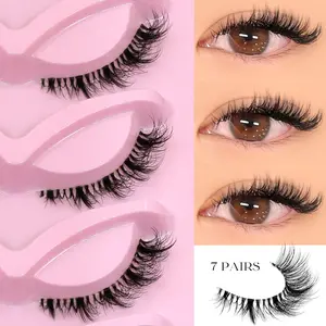 GROINNEYA Transparent Stem Eyelashes Cat Eye Lashes 3D Fluffy Effect False Eyelashes Natural Cross Lashes Strip Winged End Eye Elongated,D Curling Faux Mink Eyelashes,Wispy Self Adhesive,Enlarge Eyes,Perfect For Daily & Vocation Lash Supplies, Makeup