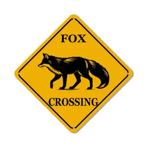Fox Crossing Vintage Signs Funny Metal Sign Rustic Caution Wall Decor for Street Road, 8x8 inch warning street road sign