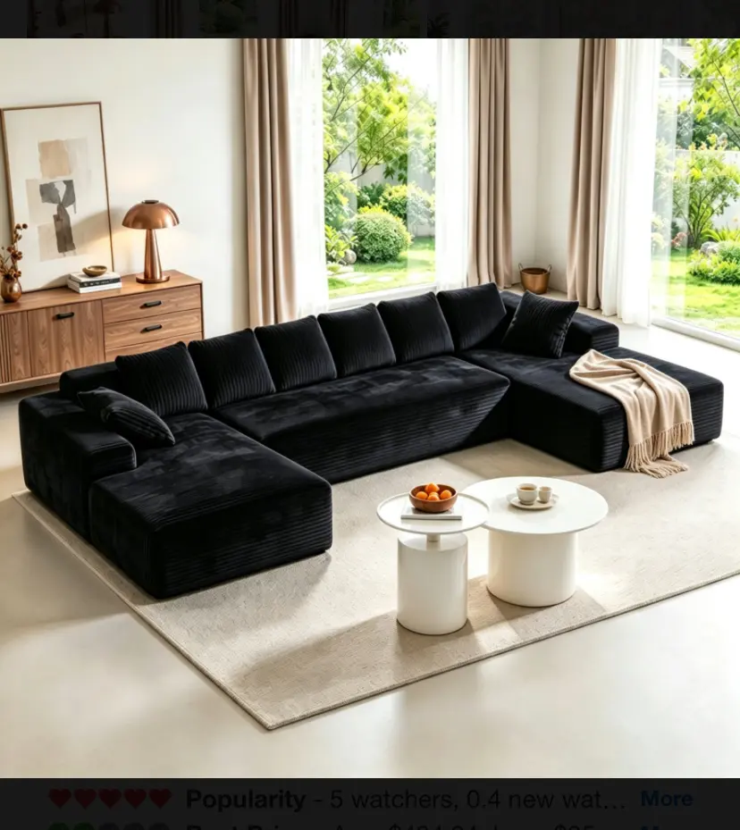 146" U-Shaped Modular Sectional Sofa, Oversized Cloud Couch with Plush Corduroy
