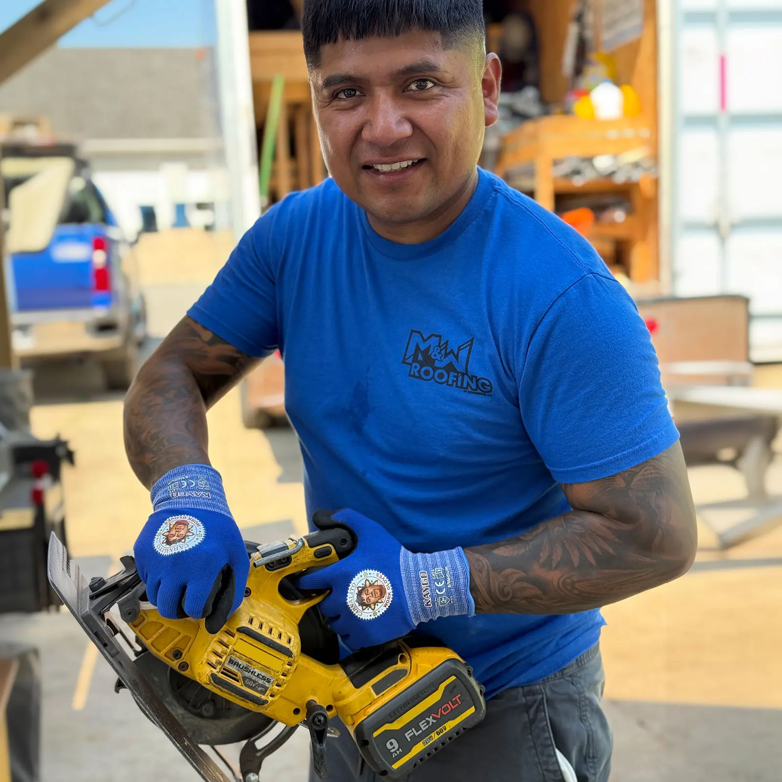 KAYGO x PV Roofer Safety Working Gloves - Blue Seamless Nylon MicroFoam Nitrile Rubber Grip, Less Hand Fatigue, Warm Wash 40°C, CE Certified EN388 4131 for Roofing Construction, Nitrile Rubber Gloves, Microfoam Grip, Nylon Liner