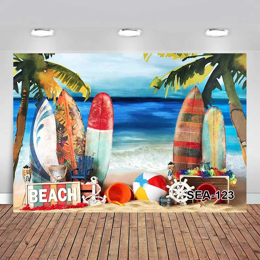 Summer Surfing Pattern Backdrop, Beach Sea Pattern Backdrop, Party Decoration Photo Studio Backdrop, Vinyl Backdrop for Birthday Party, Banners, Party Decorations Banners