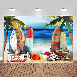 Summer Surfing Pattern Backdrop, Beach Sea Pattern Backdrop, Party Decoration Photo Studio Backdrop, Vinyl Backdrop for Birthday Party, Banners, Party Decorations Banners