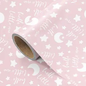 Moon Star Gift Wrap Paper, 'hello Little One' Astral Print, Birthday Gift Roll, Baby Shower, DIY Craft Decor, 43.2cm X 300cm