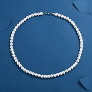 1pc White Faux Pearl Necklace For Men Fashion Beaded Collar Neck Decorative Chain Male Cool Jewelry Gift Pearl Necklace Faux Pearl, Father's Day Gift