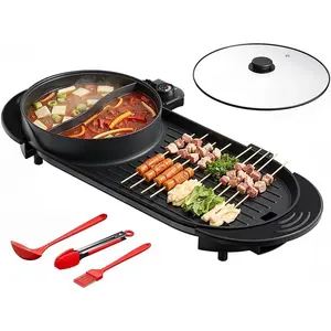 2200W Electric Grill & Hot Pot Combo - 26.6" Large Yin-Yang Nonstick Skillet, Dual Zone Control, Smokeless Portable Barbecues, Adjustable Temperature, Easy-Clean Indoor Kitchenware for Family Party