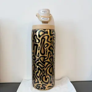 Owala 32oz Luxury Leopard Pattern Vacuum Water Bottle One-Touch Open Keep Drinks Cold All Day BPA-Free Stainless Steel Insulated Lid Portable Tumbler Mug Drinkware Flasks - Bottled