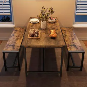 Dining   For 4,   With 2 Upholstered Benches, 3 Piece Dining Room  , Rectangular Space Saving    For Apartment, Studio, Home, Marble White, Rustic Black, Rustic Brown, Rustic Gray table set Kitchen Glass Door Wardrobe Versatile Square Air Fryer Window