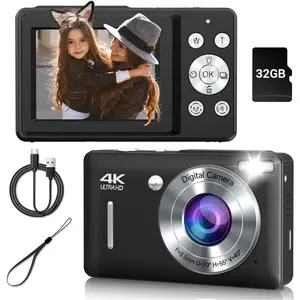 Digital Camera, 44MP Compact Camera, FHD 1080P Point and Shoot Digital Cameras with 16X Zoom,  Detect, Smile Capture, Anti Shake, for Boys Girls Teens Gifts(Black)