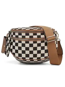 Fashionable Checkerboard Pattern Bag, Casual Versatile Zipper Shoulder Bag with Adjustable Strap and Coin Purse, Stylish Minimalist Commuting Lightweight Shoulder Women's Bag, Fashionable Patterned Bag