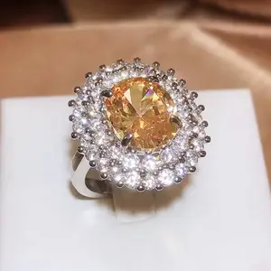 Solara Ice Ring with Large Citrine Center and Halo of Sparkling Cubic Zirconia Stones for Elegant Jewelry