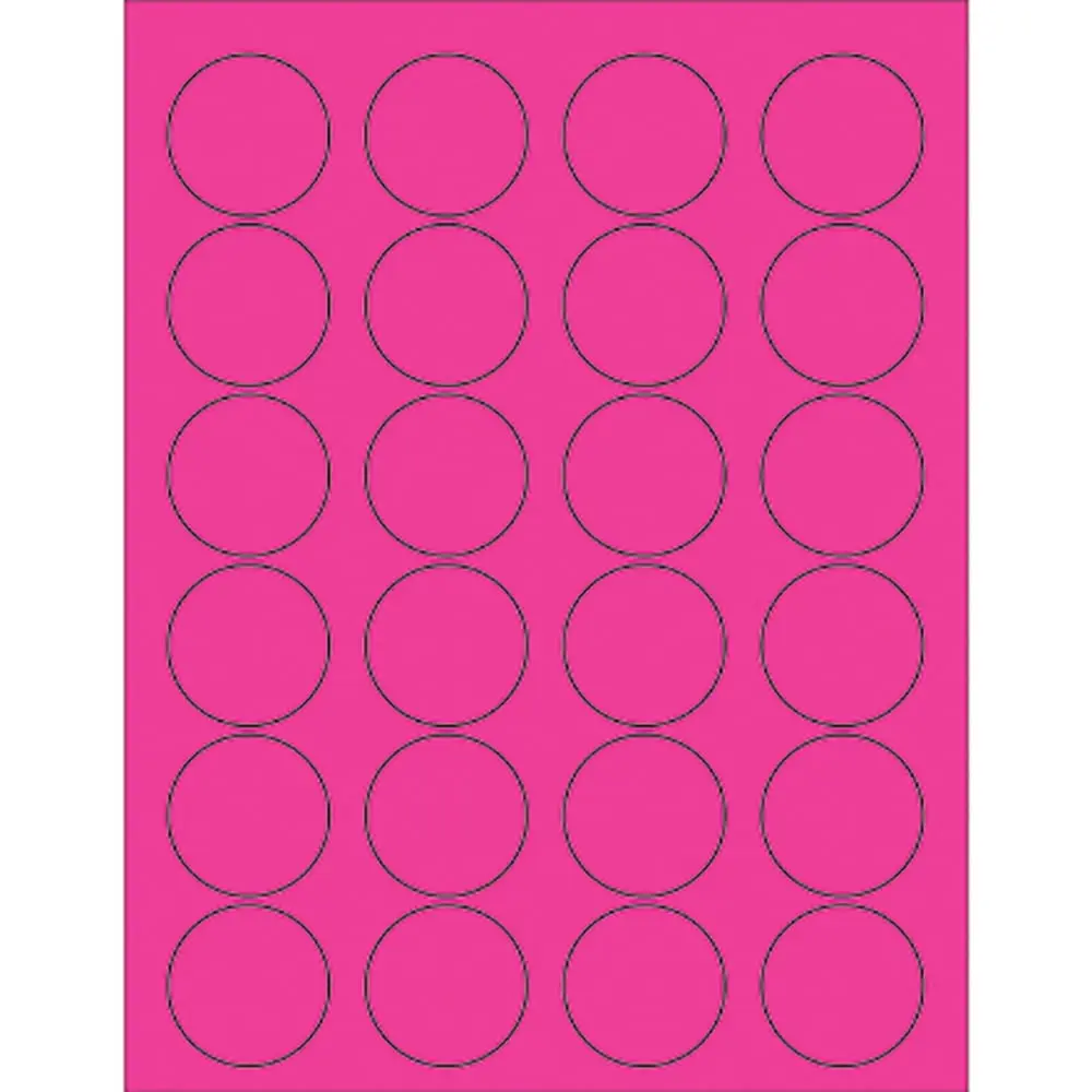 Box Partners LL193PK Self-Adhesive Paper Mailing Labels, 1.63 in. (1 5/8" Dia.) Fluorescent Pink Circles for Label Printing - Pack of 2400