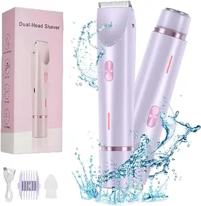 2 in 1 Electric Hair Removal Tool Bikini Trimmer for Women, Dual-head Electric Razors, Body & Facial Electric Shaver, Waterproof Wet & Dry Use Trimmer