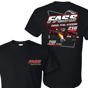 FASS Turbo Racing T-Shirt with 2 Sides Graphic, Red Diesel Truck Back Print with Turbo Boost Flames and Bold FASS Diesel Fuel Systems Logo, Soft Cotton Blend Shirt, Streetwear for Truck and Diesel Performance Fans, Gift for Gearheads outdoorfun