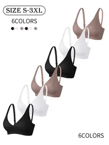 6 Pack / 4 colors, high-quality seamless jelly bra, 2 rows 4 hooks, S-3XL sizes, push-up and lift, adjustable sports vest, suitable for daily wear, parties, yoga, comfortable, breathable and skin-friendly, women's non-wire bra, Seamless Everyday Bra