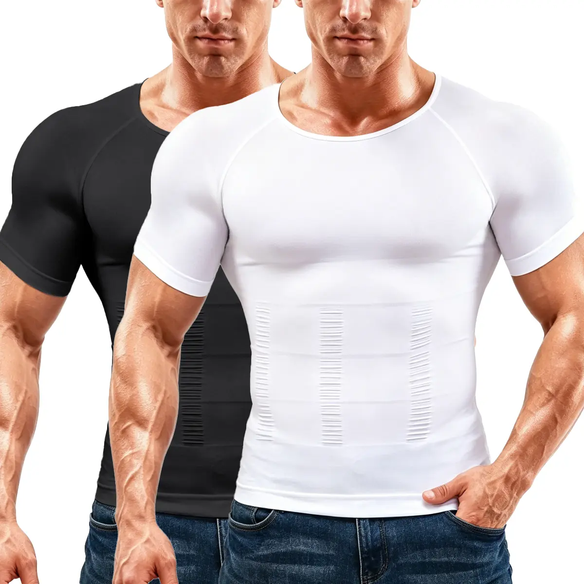 1/2 Pack Menswear Compression Body Shaper Shapewear Stretchy Short Sleeve Shirt Breathable Lightweight Comfy Workout Tank Top Sports Vest Fitness Gym Activewear Formal Fabric Casual Clothes