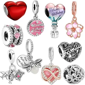 10 Pack Silver Charms for Bracelets and Necklaces Charms for Women CZ Pendant Jewelry Charm Set  Valentine's Day Gift