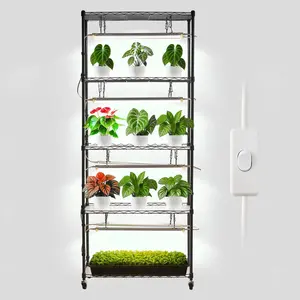 【Father's Day】VEVOR DIY Plant Shelf with Grow Lights, 71 in Tall Indoor Plant Stand with Wheels, 192W 5000K Full Spectrum Grow Lights, Heavy Duty Metal Plants Display Rack, Flower Pot Holder for Seed Starting