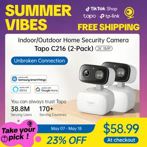 [Summervibes] TP-Link & Tapo C216(2-pack) 2K Pan/Tilt Indoor/Outdoor Security Camera  with AI Detection, Baby Cry Detect, Motion Tracking, Color Night Vision, 360° Pan/Tilt, No Subscription, Alexa & Google Compatible