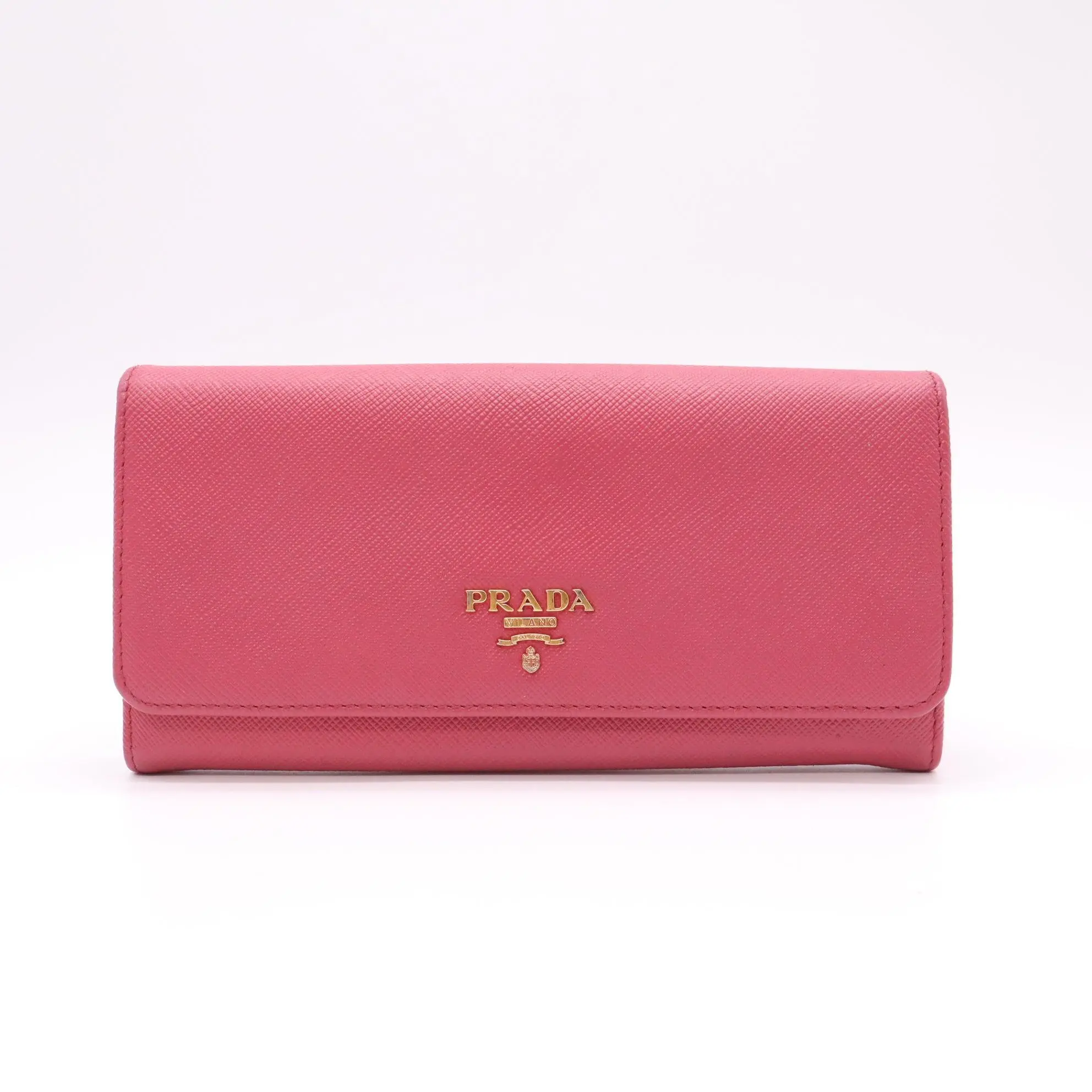 Pre-owned PRADA Leather Small Leather Goods Saffiano Metal Continental Flap Wallet W22202