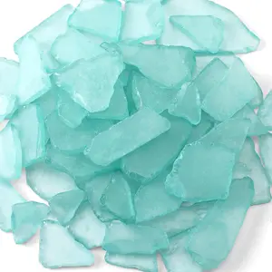 Sea Glass for Crafts Seaglass Pieces Decor Flat Frosted Sea Glass Vase Filler Crushed for Beach Wedding Party Decor Home Aquarium DIY Art Craft Supplies(Blue Green)