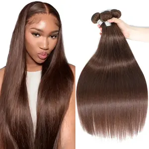 Straight Human Hair Bundles Brown #4 Color Human Hair Straight Bundles 1/3/4 Bundles Unprocessed Brazilian Virgin Chocolate Brown Human Hair Exten Brush your natural hair