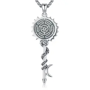 S925 Wheel of Hecate Key Necklace 925 Sterling Silver Jewelry Goddess of Witches of Magic Hecate Pendant Necklace for Women Men Him Her Anniversary Birthday Christmas Valentine's Day Mother's Day Graduation Faith Witchcraft Witch Amulet