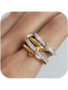 Stainless steel interlocking rings with full diamonds, three rings, four rings, new double-color multi-element style Double Layered ring
