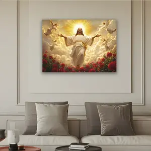 Elegant Angel Jesus with Red Rose Religious Tapestry - Angel-Shaped Wall Arts, Jesus Christ Prayer Wall Decor for Church Baptism, Home Decor Supplies
