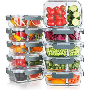10 Packs 30oz Glass Meal Prep Containers 2 Compartments,Glass  Storage Containers with Lids,Airtight Lunch Bento Boxes,Microwave,Oven,Freezer and Dishwasher Safe