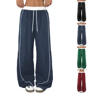 UANEO Women's Parachute Pants Baggy Y2K Wide Leg Cargo Sweatpants Drawstring Waist Jogger Pants with Pockets