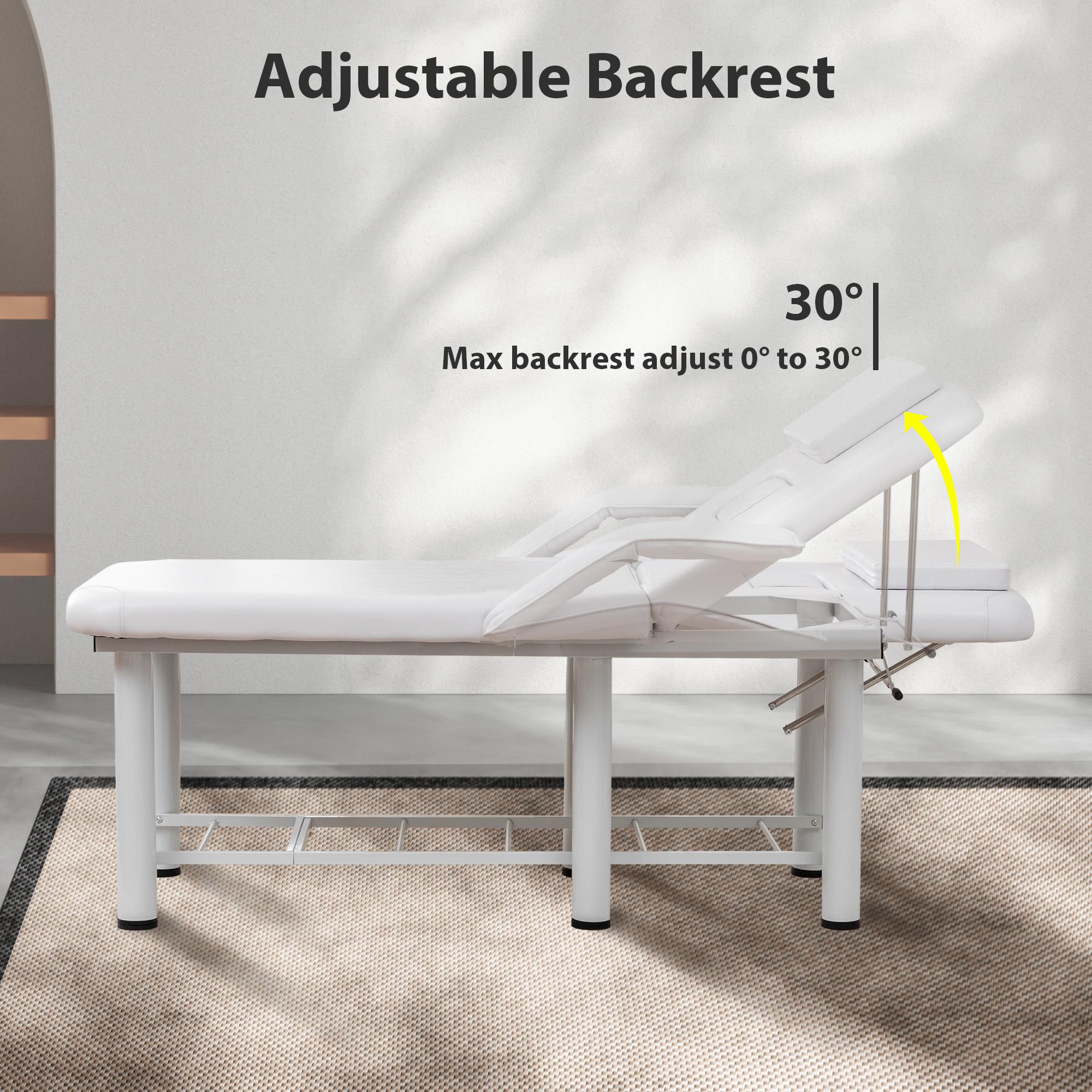 Professional Massage Bed 73 Inch, Treatment Table Salon with Removable Headrest, Stationary Physical Therapy Table Spa Facial with Adjustable Backrest, Steel Frame, Pink Professional Massage Bed 73 Inch, Treatment Table Salon with Removable Headrest, Stationary Physical Therapy Table Spa Facial with Adjustable Backrest, Steel Frame, Pink