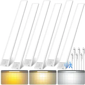 16 inch Under Cabinet Lighting, 80 LED Motion Sensor Closet Light, 1500mAh Rechargeable Battery Dimmable 3 Color Temperature Magnetic Wireless for Kitchen, Shelf, Stairs, Wardrobe, 6 Pack
