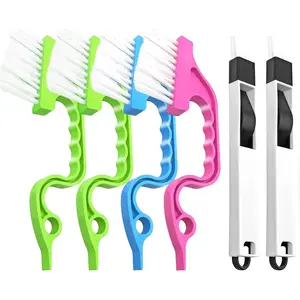 Crevice Cleaning Brush Tool, 6 Counts Handheld Crevice Cleaning Brush with Handle, 2 in 1 Broom Cleaning Brush for Window Track, Kitchen, Hand Tools