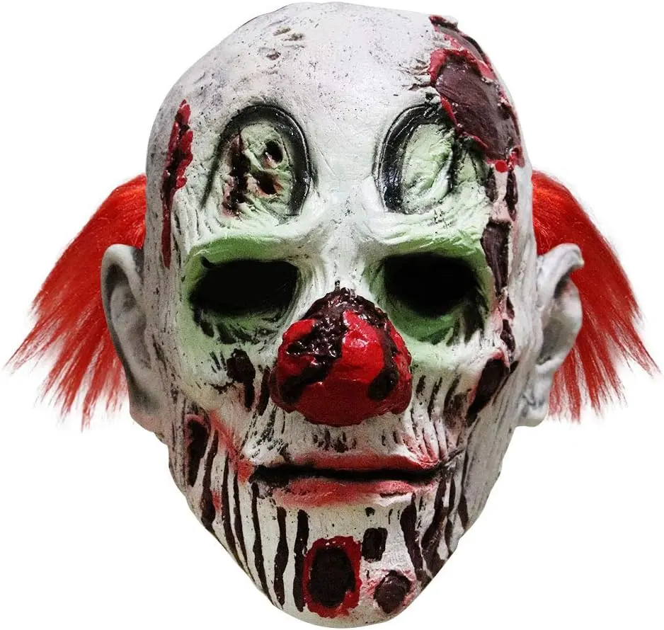 Mature Adult Evil Clown Mask - Horror Rubber Party Clown Masks with Eye Detail, Blood Red Lips, Gloomy Look, Ice Face Design, Festive Costume Accessory, 1 Size for Halloween (No Unnecessary Fit Issues)
