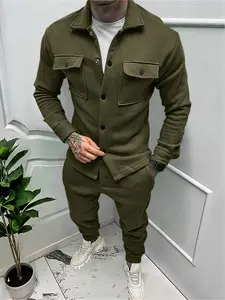 Men's Fleece Lined Workwear Set, Spring & Fall Fleece Jacket and Pants, Outdoor Hunting Set, Vintage Pilot Jacket and Pants, Lightweight Travel