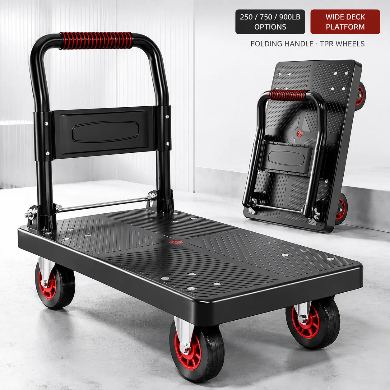 Heavy Duty Platform Truck, Folding Flatbed Cart with Smooth Wheels for Warehouse, Garage and Workshop Use