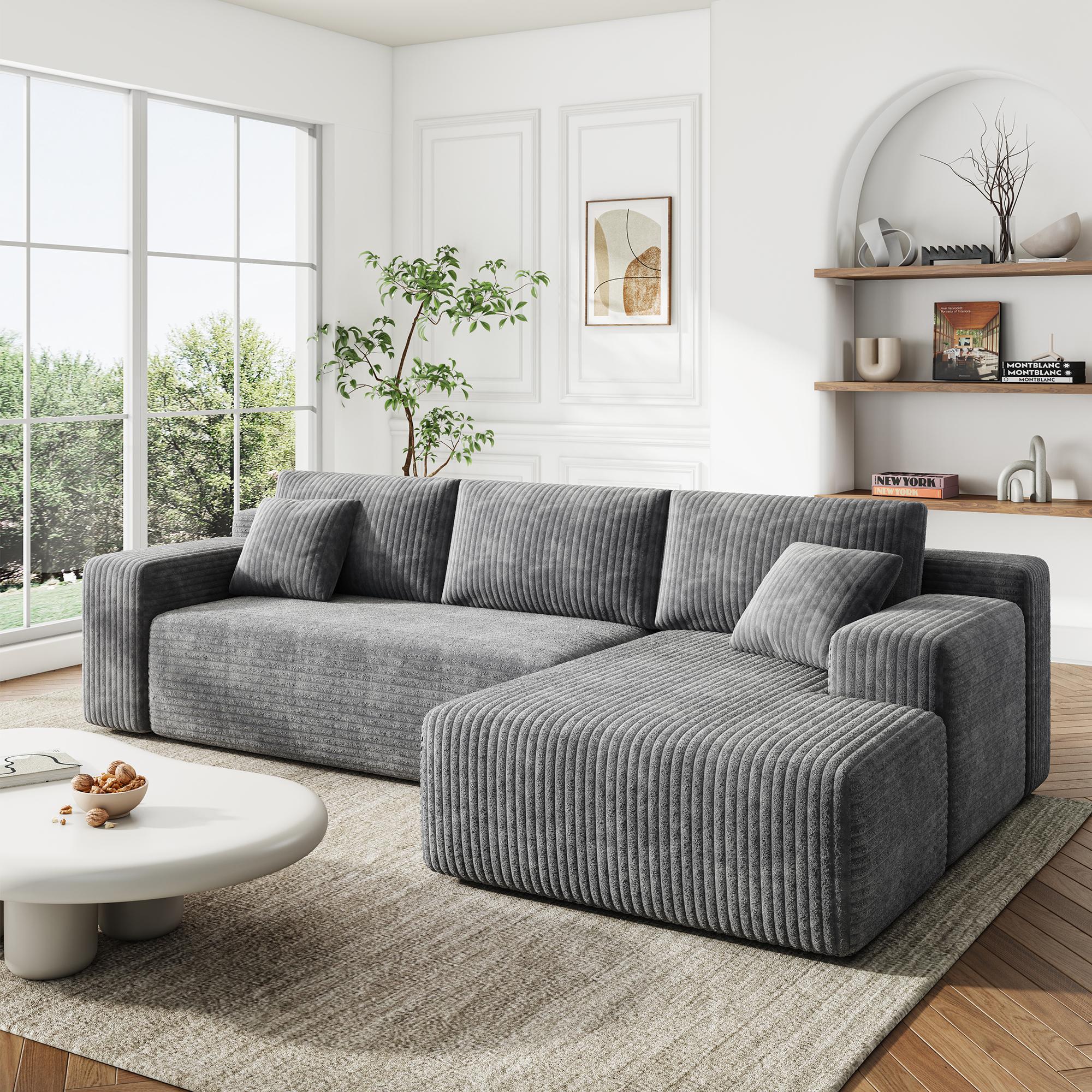 96-in Traditional U-Shaped Memory Foam Sectional Couch - 1-Package Oversized Modular Frame, Compressed Cotton Fabric, Deep Seating, Space-Saving Convertible Sleeper, Cloud-Like Comfort, Apartment Furniture, Sofas Living Room, Living Room Furniture