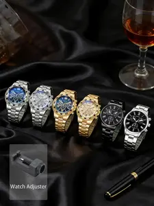 6counts - New Men'S Stylish And Unique Round Quartz Watch Set, Casual Watch, Suitable for Daily Wear, Parties, Valentine'S Day, Christmas Gifts for Friends And Family, Holiday Gifts, Battery-Operated Watches