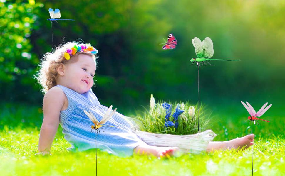 Outdoor Fake Dragonfly Rod Clip Garden Metal Dragonfly Clip 3D Dragonfly Garden Stakes Decor for Indoor & Outdoor Garden Creative Home Accessories Decorative Design（ 4 Pack）