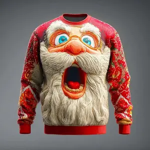 Christmas Men's Santa Claus Sweatshirts Cool Party Crew Neck Vacation Party Gift Crewneck 3D Printed Casaul Pullover Fall Winter